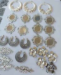 Lot Vtg Art Nouveau Art Deco Filigree Stampings Brass Silver Jewelry Supplies