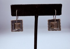 Vintage Square Sterling Silver and Smoky Quartz Drop Earrings Marked 925