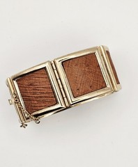 Vintage Bergere Brown Leather Panel Bracelet Gold Tone 6.5″