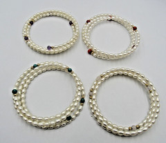 Set of 4 Freshwater Cultered Pearl Coil Wrap Bracelets Lot E5