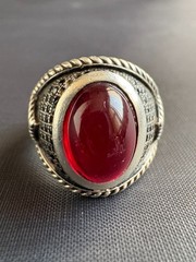 Vintage 925 Sterling Silver Red Agate & Black CZ Accents Ring Size 11.25 US