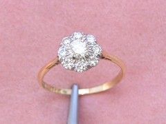 ANTIQUE VICTORIAN .49ctw TRANSITIONAL DIAMOND 18K PETITE CLUSTER RING c1900