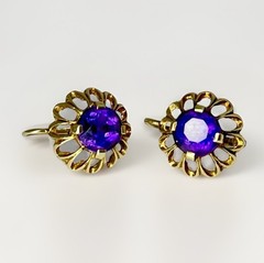 Vintage 14K Yellow Gold 1.00ct Amethyst Halo Jacket Women’s Earring