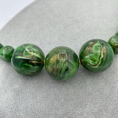 Artisan Jumbo Marbled Gold Green Resin Beaded Necklace Golden Spacer Beads 107g