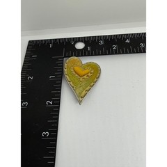 Y2K Vintage Laurel Burch Signed Heart Brooch Green Yellow Enamel Jewelry Pin Art