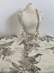 Vintage Long Pastel Art Deco Beaded Lariat Necklace Iridescent Blue Pink Flapper