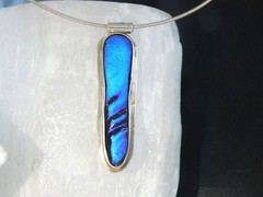 Vintage Sterling Silver 925 Modernist Glass Slide Choker Necklace 17″