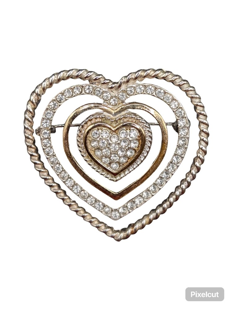 Vintage Monet Triple Heart Brooch Pin Mid-century Costume Jewelry Signed