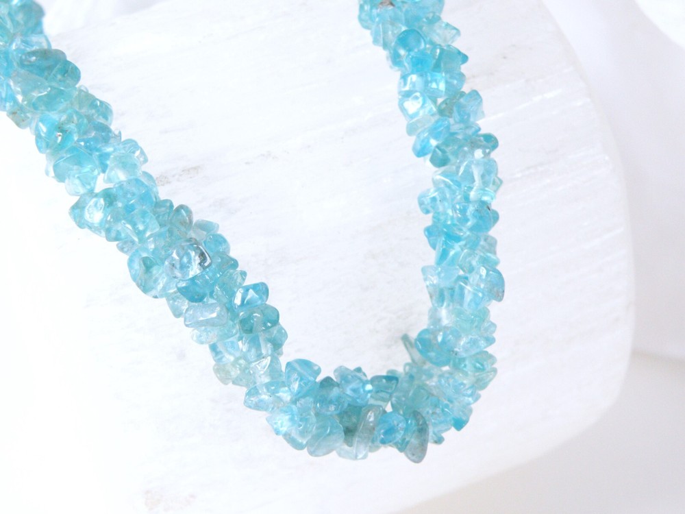 New Natural Raw Paraiba Apatite Chip Bead Sterling Silver 925 Necklace