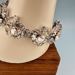 Vintage Austria Crystal Bracelet LG Dentelle Prong Set Silver Tone Safety Chain