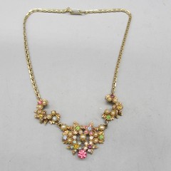 Vintage Rhinestone Necklace Pastel Fruit Salad Dainty Choker Collar 15 Inch