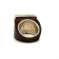 Vintage Sterling Signed 925 Rare Inlay Wood Art Deco Signet Ring Band size 7 1/4
