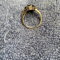 10k Yellow Gold Marquise Black Onyx Ring with Diamond Accent, Size 5.5