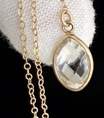 14k Yellow Gold Filled Quartz Pendant Chain Necklace Y Drop 15in plus 4in Drop