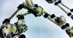 Vintage Venetian Fancy Pinched Gold Black Glass Beads Beaded Demi Parure