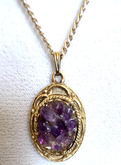 Vintage Amethyst Cluster Pendant Necklace Gold Tone Purple Stone Germany 18 in