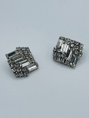 Vintage Unsigned Rhodium Plated Art Deco Inspired Clear Crystal Full Parure Set