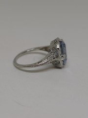 Edwardian 18k White Gold Synthetic Spinel Aquamarine Filigree Ring Size 4.75