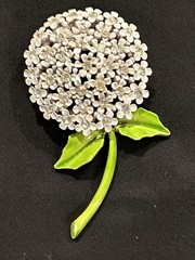 Vintage Weiss Brooch Pin Enamel Rhinestone White Flower 2.5 Inches Long Stunning
