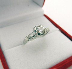 Vintage ART Deco 14k White Gold Solitaire 0.50 ct Natural Diamond Ring w/Accent
