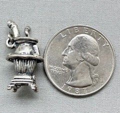 Vintage Beau Sterling Silver Potbelly Stove Charm Cast Iron 3D