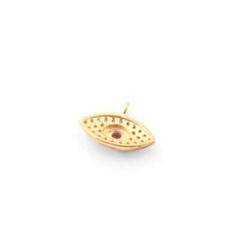6ct Pave Diamond Evil Eye With Ruby Charm, 925 Sterling Vermeil Single Bail