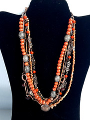 Vintage 20″ Unbranded 6 Strand Bead Necklace Metal Wood Beads Multi-color 1970’s