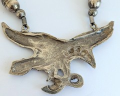Vintage Heavy Metal Eagle Patriotic Silver Bead Statement Necklace