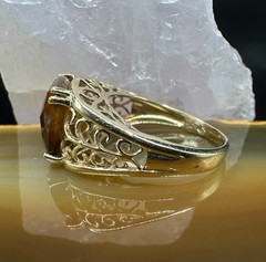 Tigers Eye 10k Yellow Gold Ring Large Vintage Filigree Cocktail Dome Size 8.5