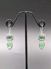 NOS By JEZLAINE Sterling Silver Aventurine Stone Drop Dangle Hook 925 Earrings