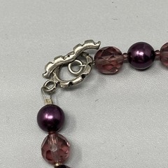 Purple Glass Bead Bracelet Oblong Round Soft Facet Acrylic Toggle Wear 7″