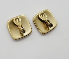 Monet Square Pearlized Gold Tone Clip Earring RARE Vintage .75 in