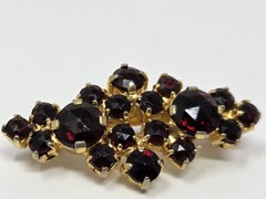 Vintage Czech Red Garnet Rose-Cut Brooch Pin Signed Austria 1.25 Inch Gold Tone