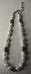 Vintage Unbranded 16 Faux Pearl Necklace with Rhinestone Accents Silver Tone