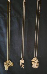Lot of 3 Vintage Style Statement Necklaces 28″ Gold Tone Floral Rhinestone Pearl