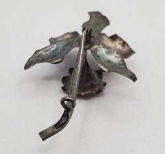 VTG Sterling Silver Orchid Flower Brooch 2in Faux Pearl Center Patina Estate