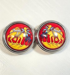 Vintage Hermès Cloisonné Enamel Earrings | Camel Desert Motif | Silver-Tone
