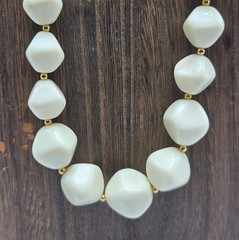 Signed Avon 1986 Modern Art Necklace Abstract Cream Beads Single Strand Vintage