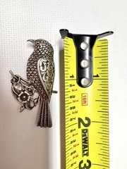 Jezlaine Sterling Silver Bird on Flower Brooch Pin, Signed