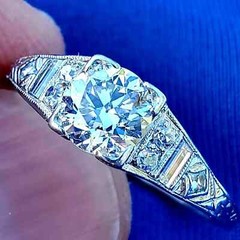Original EARTH MINED DIAMOND ART Deco Engagement Ring 1 CARAT PLATINUM Solitaire