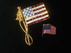 VINTAGE PATRIOTIC LOT (4) DEMOCRATIC DONKEY, REPUBLICAN ELEPHANT,US FLAGS Signed