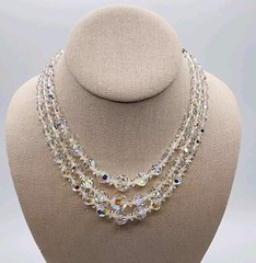 Vintage 3 Strand Aurora Borealis Choker 13.75 to 15.5 Inches