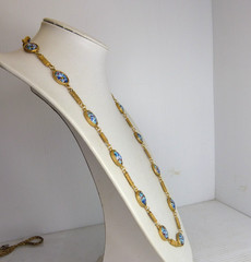 Vintage Accessocraft NYC Gold Tone Multi Color Blue Speckled Glass Necklace