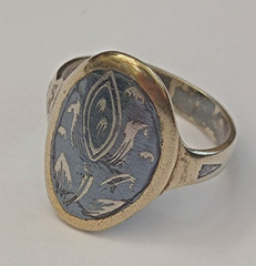 Vintage Silver Niello Ring Oval Floral Gold Frame Russian 875 Soviet Men Women
