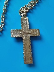 Vintage Signed SWOBODA Likely Jade Cross Pendant Chain Necklace Large 2.5in