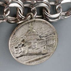 1974 Sterling Silver Double Link Chain W/ 11 Charms Bracelet 7.25” VTG 37.7g