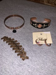Lot Of Four Copper Jewelry Pieces. New Earrings, Cuff And Two Bracelets.