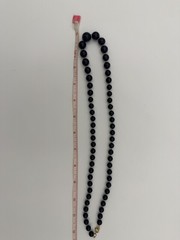 Vtg Shiny Black Lucite Bead Necklace Graduated Hand Knotted 24″ Matinee Strand