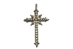ANTIQUE IBERIAN 19K GOLD GEORGIAN PERIOD FOILED PASTE CROSS PENDANT c1780