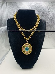 Vintage Gold Tone Pastel Renfaire Medallion Chunky Liz Claiborne 28” Necklace